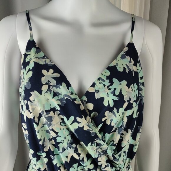 Banana Republic Faux Wrap Maxi Dress – Floral Print – Size 4P – Navy & Mint - Picture 3 of 11